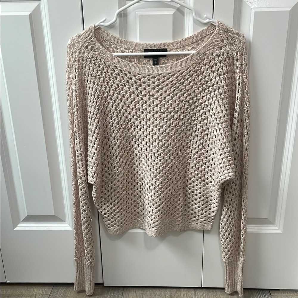 Express Cream/Pink Crew Neck Sweater with Textured Knit